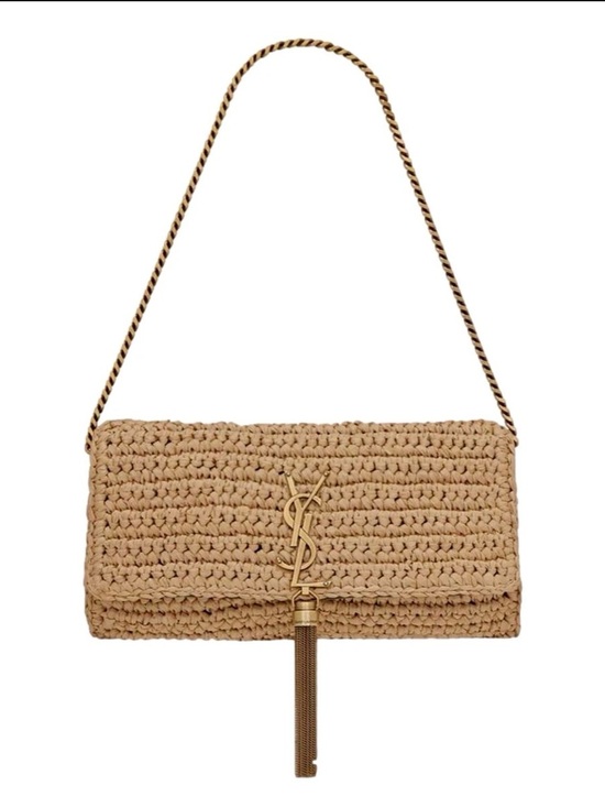 Saint Laurent Handbags - Saint Laurent kate Raffia Woven Shoulder Bag with Gold YSL Tassel